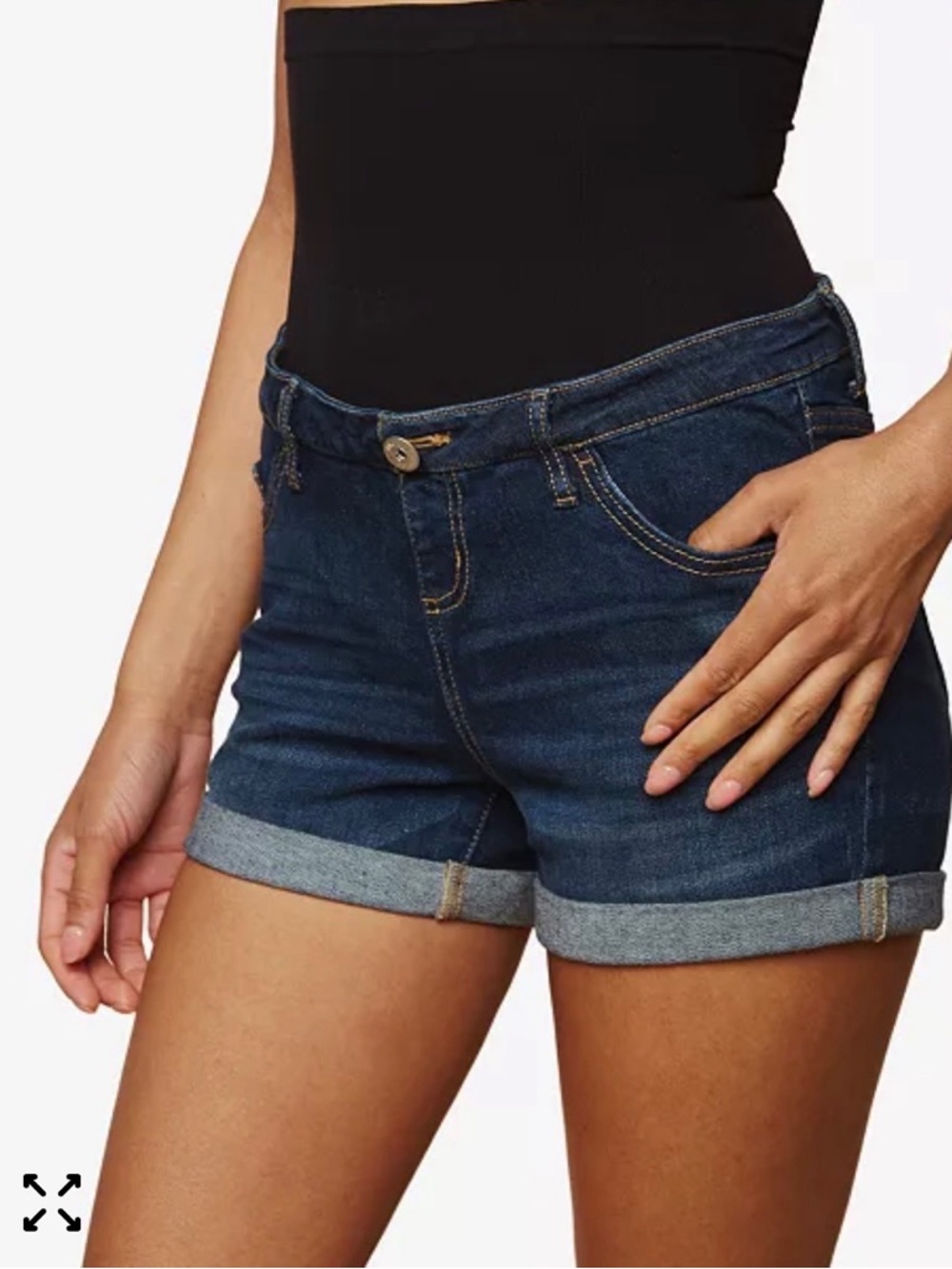 Motherhood Maternity Bounce Back Denim Shorts Womens Dark Blue Cuffed BNWOT XL.